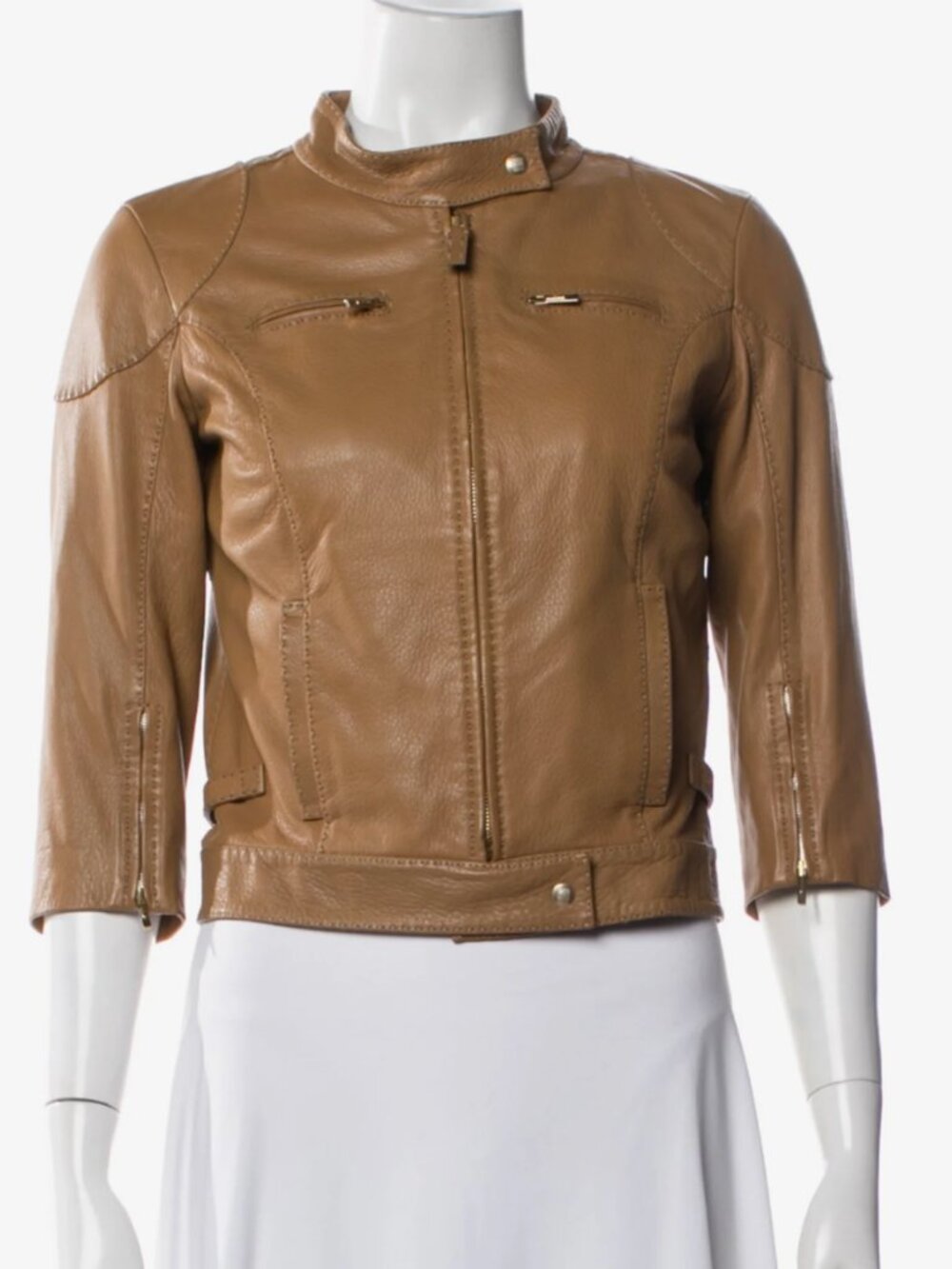 Fendi  Leather Biker Jacket  Brown | Size: S | US4, IT40
